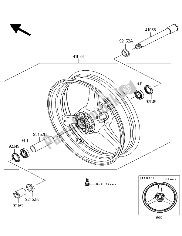 Tutte le parti per il Mozzo Anteriore del Kawasaki Ninja ZX 10R 1000 2012