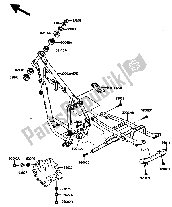 Tutte le parti per il Telaio del Kawasaki KLR 250 1986