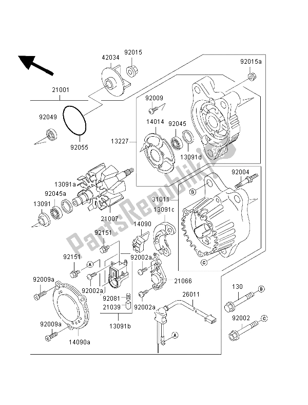 All parts for the Generator of the Kawasaki Ninja ZX 7R 750 2002