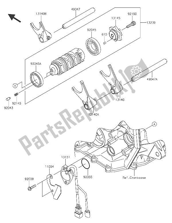 All parts for the Gear Change Drum & Shift Fork(s) of the Kawasaki Ninja ZX 6R 600 2016