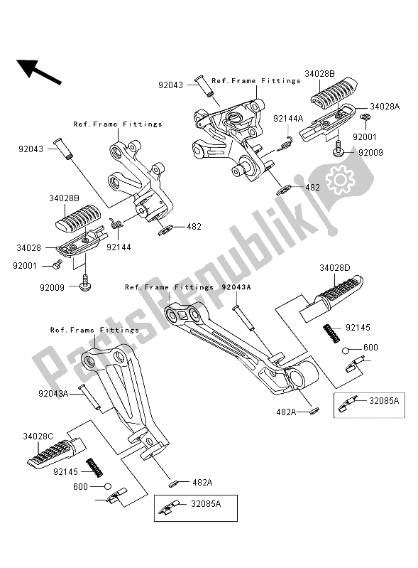 Alle onderdelen voor de Voetsteunen van de Kawasaki Ninja ZX 12R 1200 2003