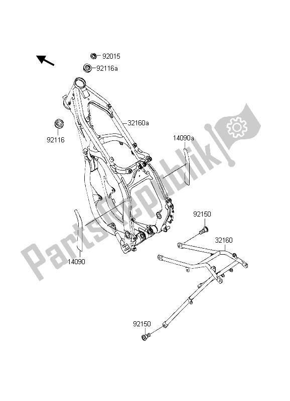 Todas las partes para Marco de Kawasaki KX 125 1998