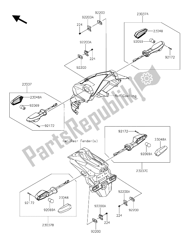 Tutte le parti per il Indicatori Di Direzione del Kawasaki Z 300 2015