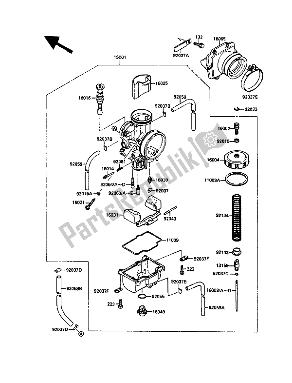 Tutte le parti per il Carburatore del Kawasaki KX 125 1989