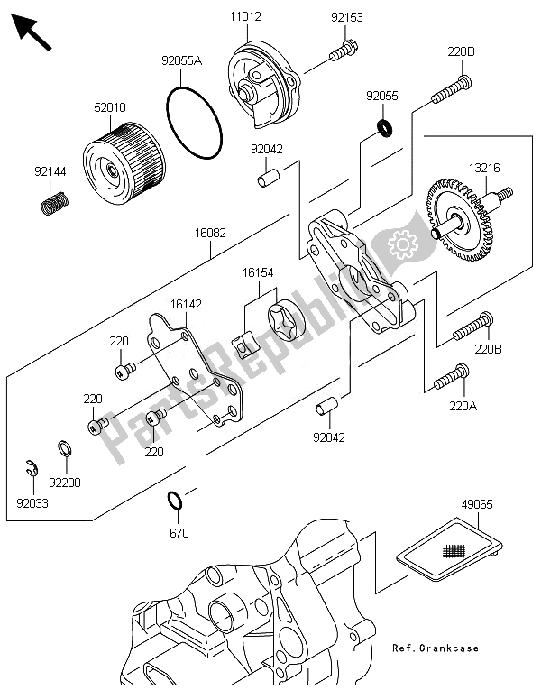 All parts for the Oil Pump of the Kawasaki KLX 250 2014