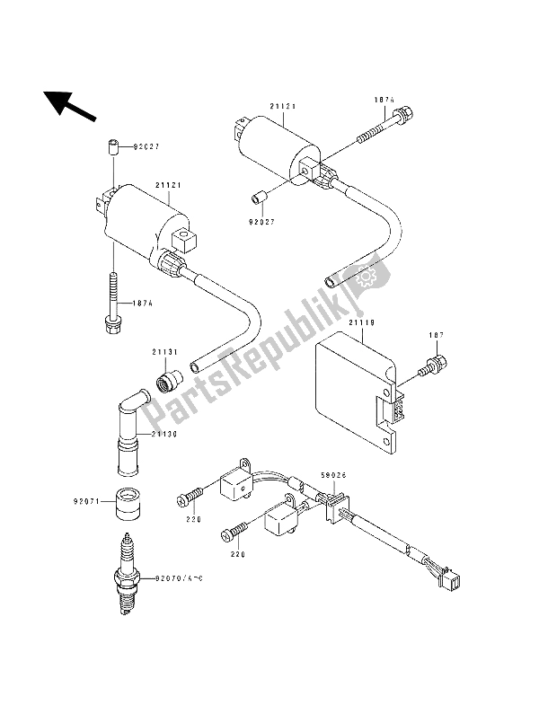 All parts for the Ignition Coil of the Kawasaki GPZ 500S 1993