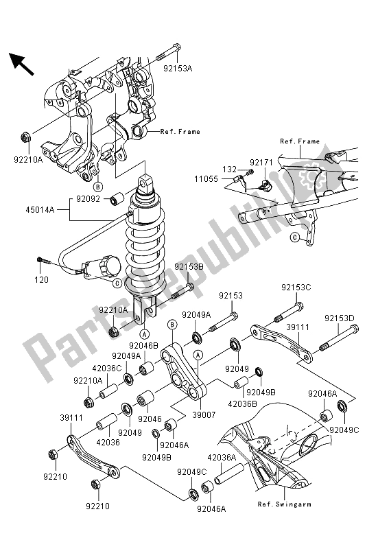 Todas as partes de Suspensão E Amortecedor do Kawasaki 1400 GTR ABS 2013