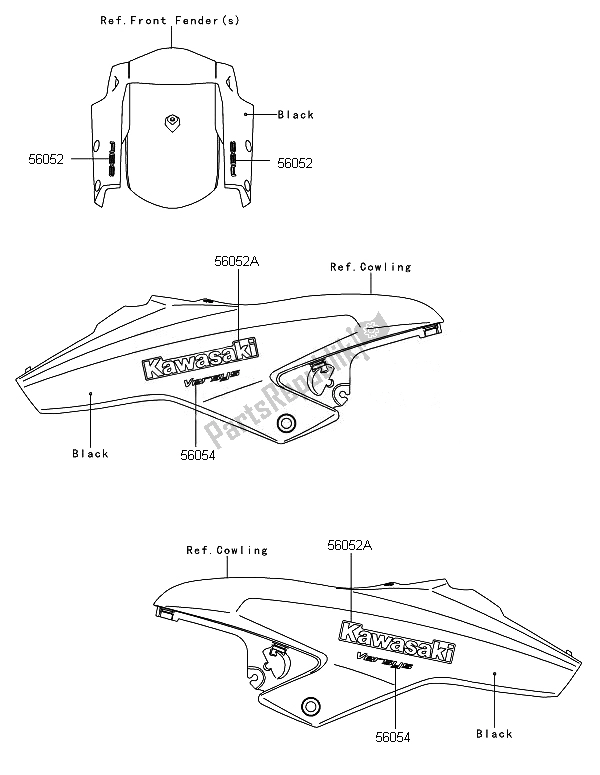 Todas as partes de Decalques (preto) do Kawasaki Versys ABS 650 2010