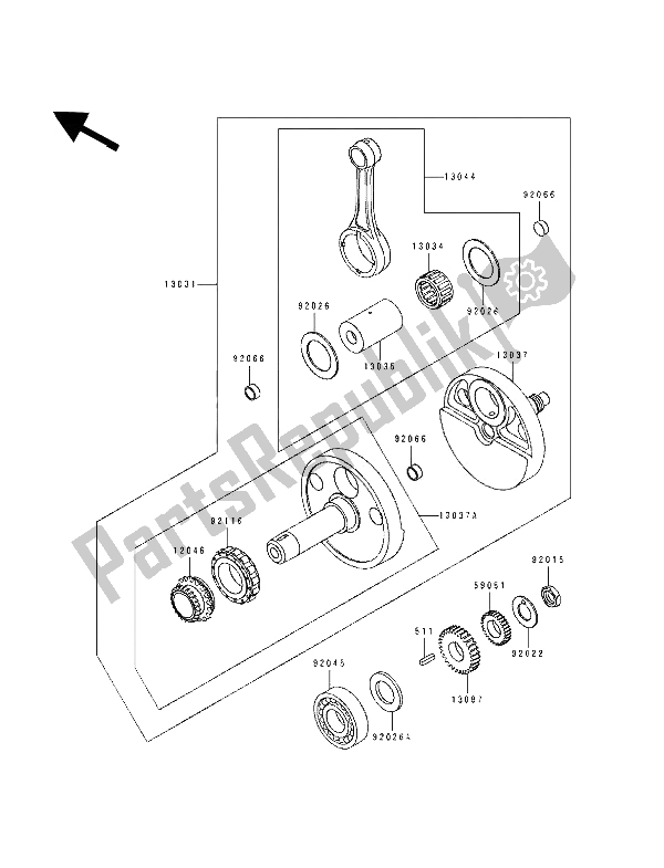 Tutte le parti per il Albero A Gomiti del Kawasaki Tengai 650 1989