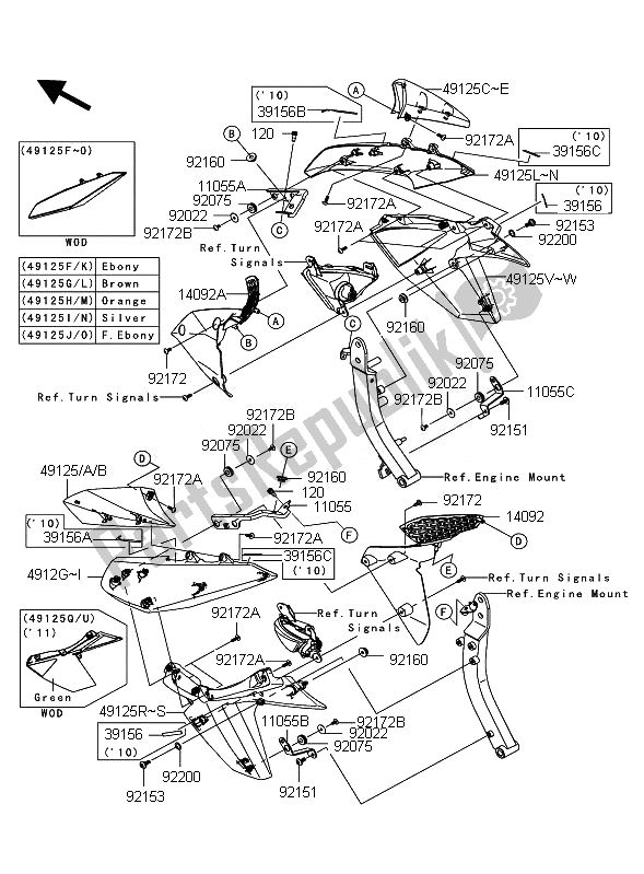 Toutes les pièces pour le Capot (centre) du Kawasaki Z 1000 2010