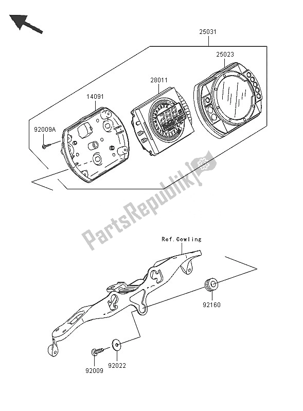 All parts for the Meter of the Kawasaki Ninja ZX 6R 600 2005