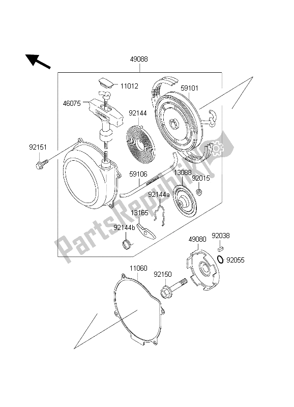 All parts for the Recoil Starter of the Kawasaki KVF 650 Prairie 2002