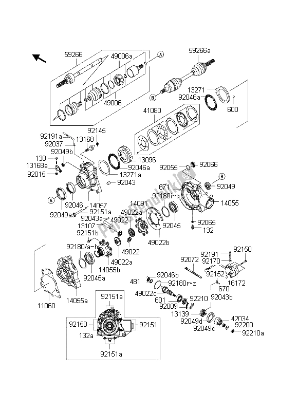 All parts for the Drive Shaft-front of the Kawasaki KVF 650 4X4 2003