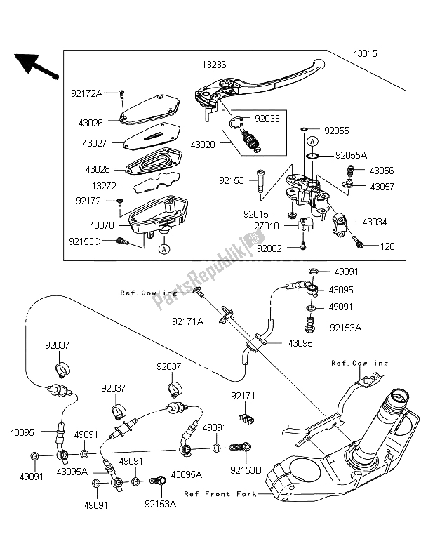 All parts for the Front Master Cylinder of the Kawasaki Z 750R 2012