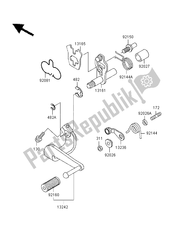 All parts for the Gear Change Mechanism of the Kawasaki ER 5 500 1997