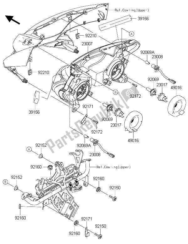 All parts for the Headlight(s) of the Kawasaki Z 1000 SX ABS 2015