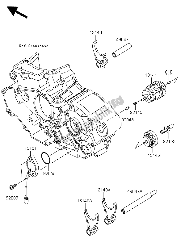 All parts for the Gear Change Drum & Shift Fork of the Kawasaki KX 450F 2011