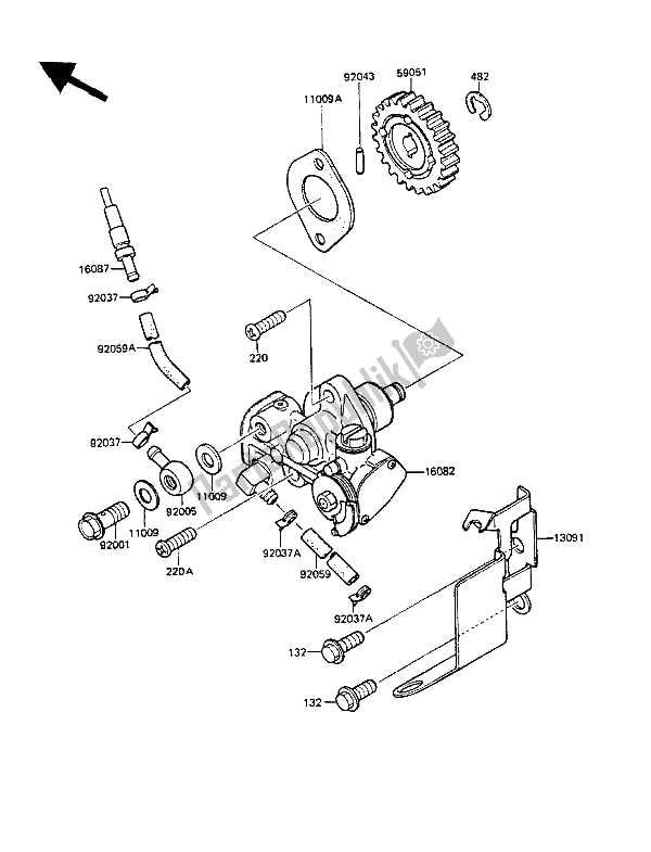 All parts for the Oil Pump of the Kawasaki KMX 125 1987