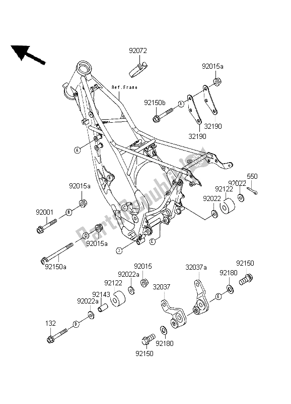 Tutte le parti per il Montaggi Della Struttura del Kawasaki KX 80 SW LW 1999