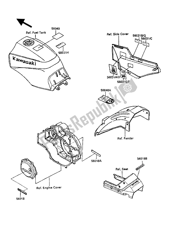 All parts for the Labels of the Kawasaki GPZ 900R 1988