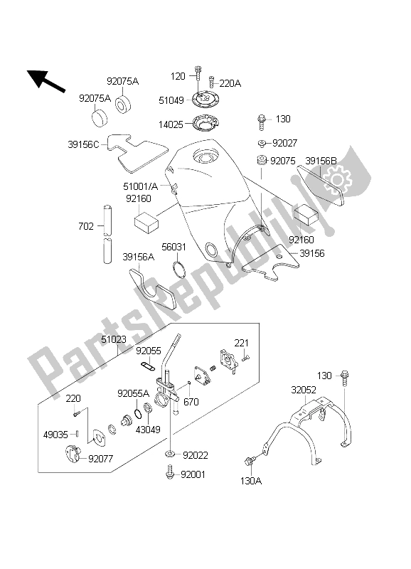 Alle onderdelen voor de Benzinetank van de Kawasaki KLE 500 2003