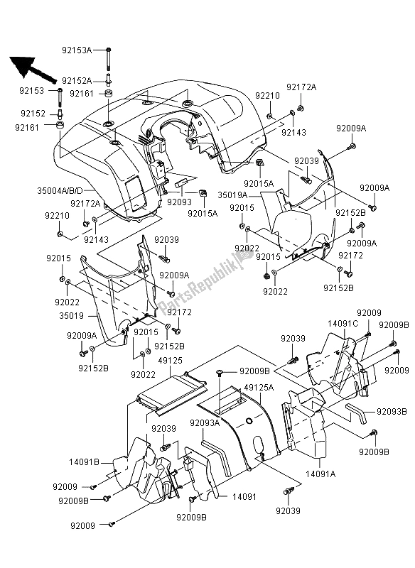 All parts for the Front Fender of the Kawasaki KVF 650 4X4 2008