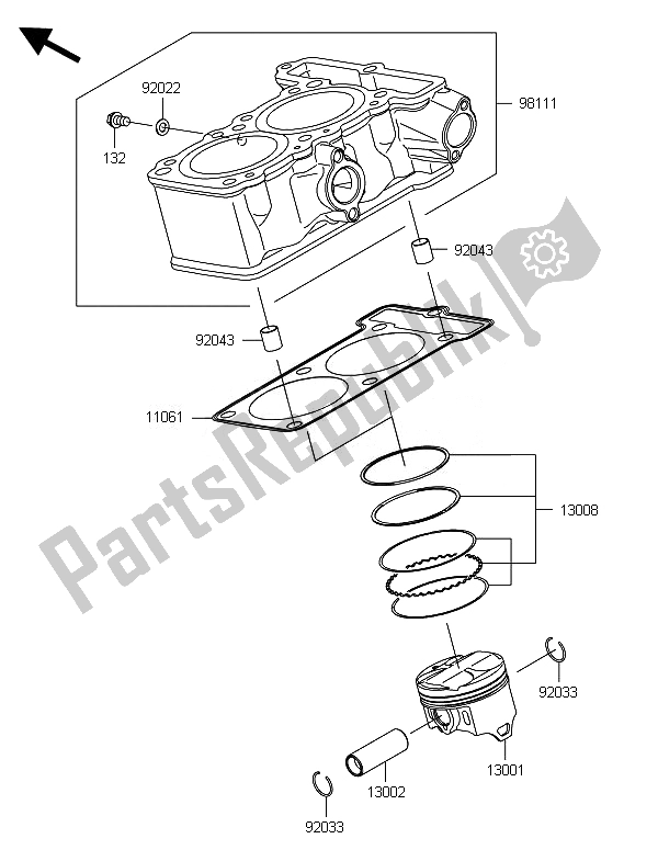 All parts for the Cylinder & Piston of the Kawasaki Ninja 250R 2011