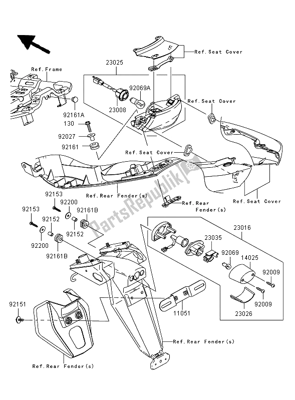 All parts for the Taillight of the Kawasaki ER 6F 650 2008