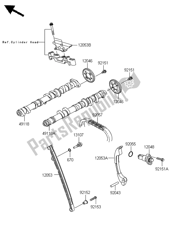 All parts for the Camshaft & Tensioner of the Kawasaki Ninja ZX 6R 600 2008