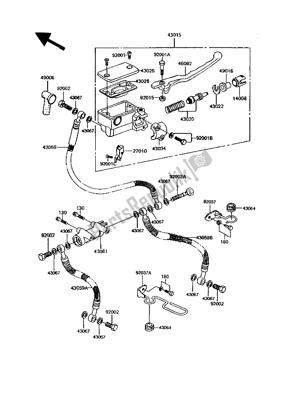 All parts for the Front Master Cylinder of the Kawasaki GPZ 305 Belt Drive 1993