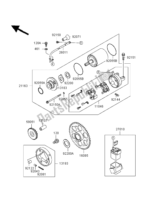 All parts for the Starter Motor of the Kawasaki Ninja ZX 6R 600 1998