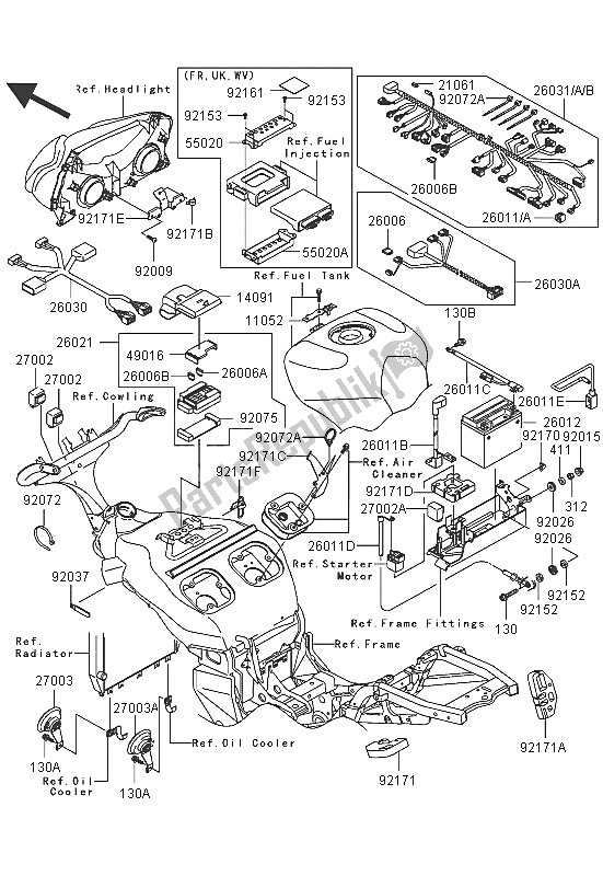 Alle onderdelen voor de Chassis Elektrische Apparatuur van de Kawasaki Ninja ZX 12R 1200 2005