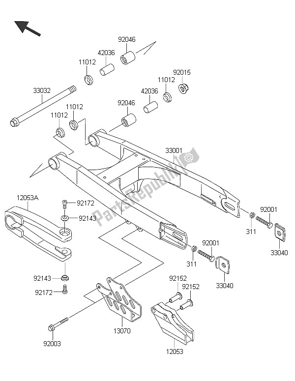 All parts for the Swingarm of the Kawasaki KX 65 2016