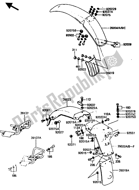 Todas las partes para Defensa de Kawasaki KE 125 1985