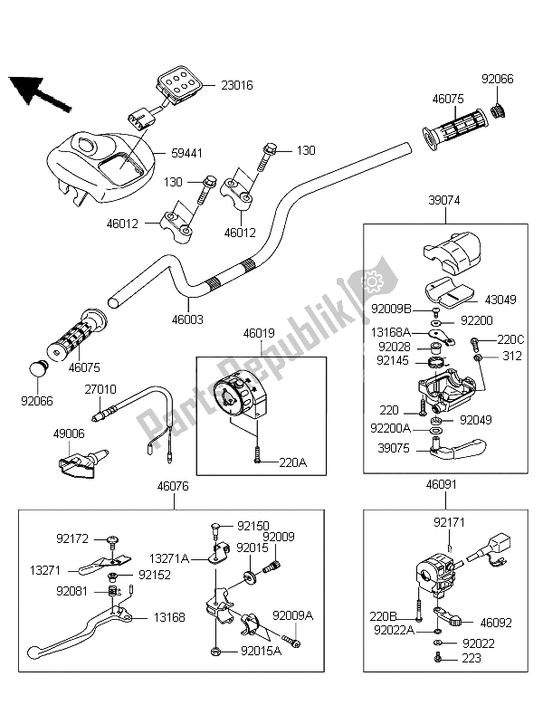 Tutte le parti per il Manubrio del Kawasaki KFX 700 KSV 700B6F 2006