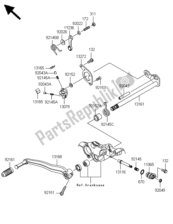 All parts for the Gear Change Mechanism of the Kawasaki KFX 450R 2014