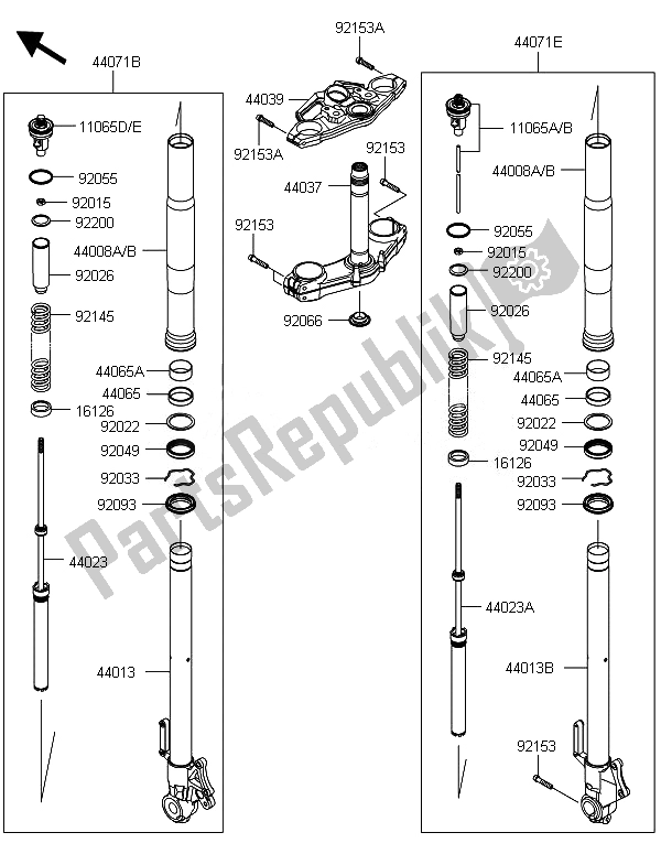 All parts for the Front Fork of the Kawasaki Versys 1000 2014