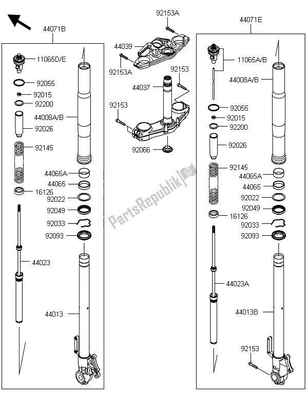 Toutes les pièces pour le Fourche Avant du Kawasaki Versys 1000 2014