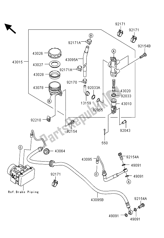 All parts for the Rear Master Cylinder of the Kawasaki ER 6F ABS 650 2013