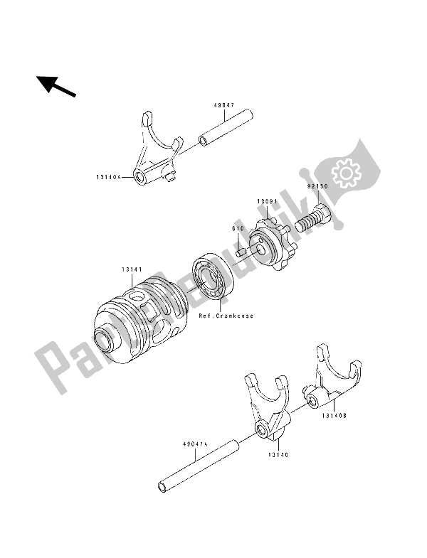 All parts for the Gear Change Drum & Shift Fork(s) of the Kawasaki KX 125 1993