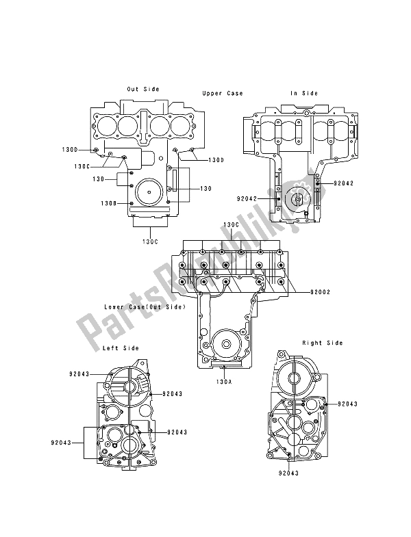 All parts for the Crankcase Bolt Pattern of the Kawasaki Zephyr 750 1992