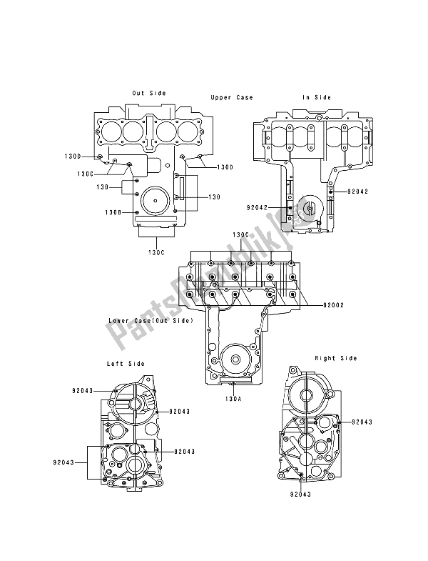 All parts for the Crankcase Bolt Pattern of the Kawasaki Zephyr 750 1992