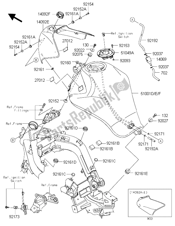 All parts for the Fuel Tank of the Kawasaki ER 6F ABS 650 2015