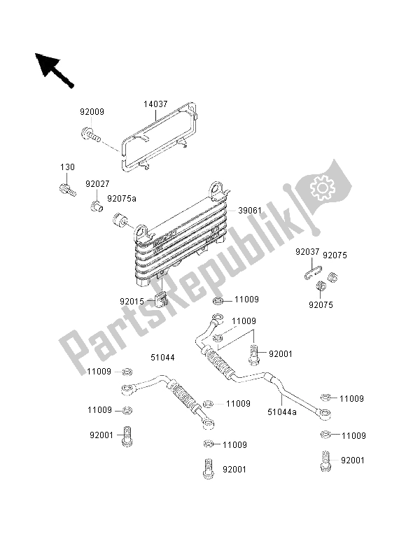 All parts for the Oil Cooler of the Kawasaki 1000 GTR 2000