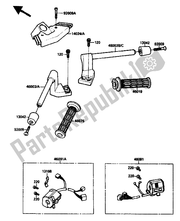 All parts for the Handlebar of the Kawasaki ZX 10 1000 1990