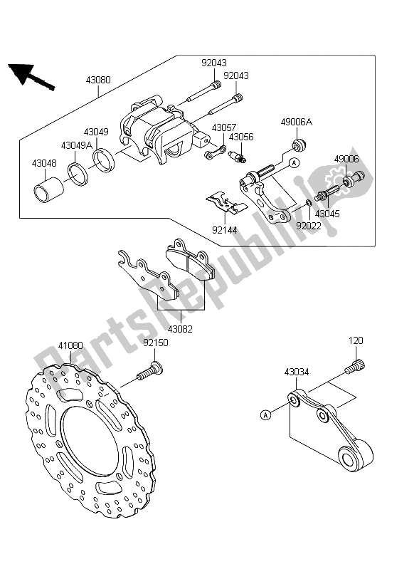 All parts for the Rear Brake of the Kawasaki Ninja 250R 2009