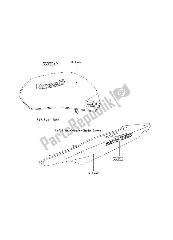 Alle onderdelen voor de Stickers (g. Zilver) van de Kawasaki ZR 7S 750 2001