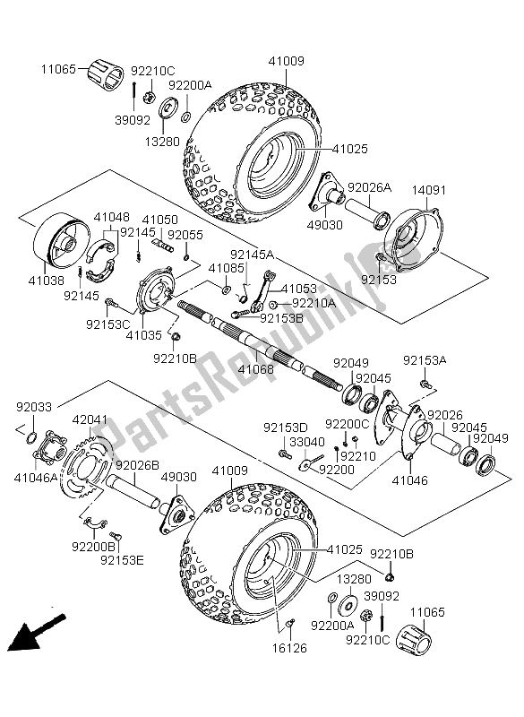 Alle onderdelen voor de Achternaaf van de Kawasaki KFX 50 2003