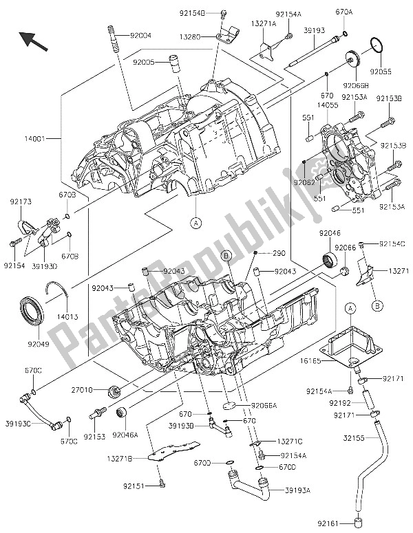 All parts for the Crankcase of the Kawasaki Vulcan S 650 2016