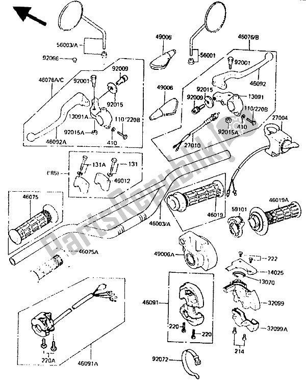 Alle onderdelen voor de Stuur van de Kawasaki KDX 250 1985